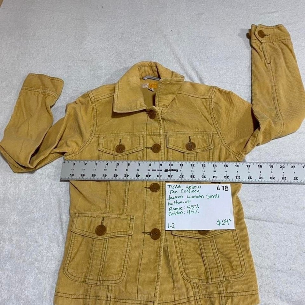 Tulle yellow corduroy jacket women Size Small. SKU678#corduroy #outerwear